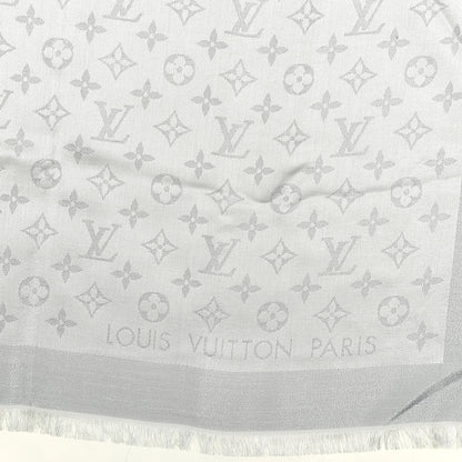 Louis Vuitton Silk Lurex Wool Monogram Shine Shawl Glacier 2 of 4