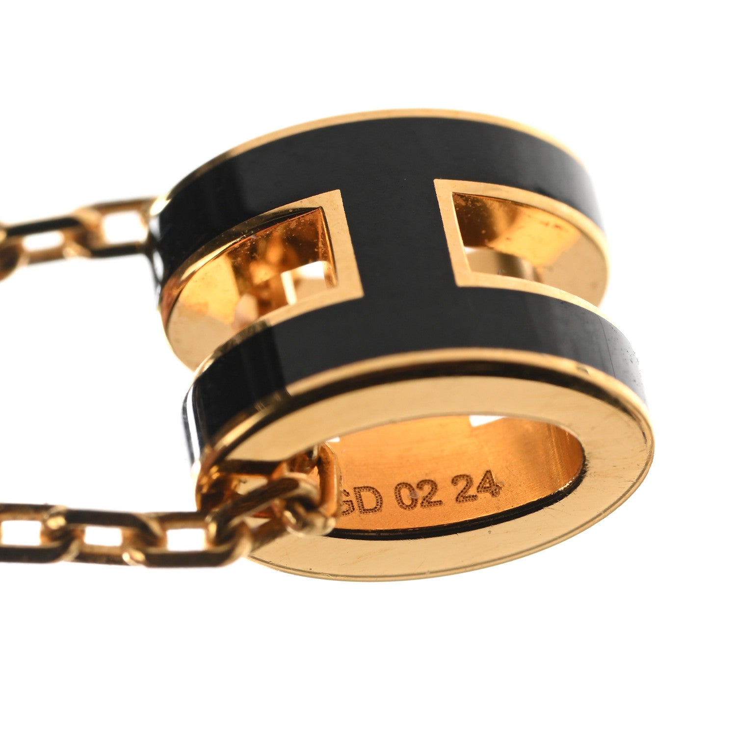 Hermes Lacquered Gold Mini Pop H Pendant Necklace Black 5 of 6