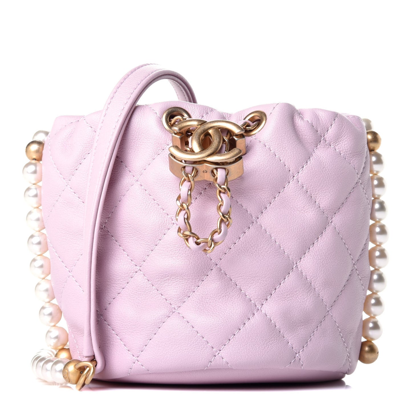 Calfskin Quilted Pearl Mini About Pearls Drawstring Bucket Light Pink