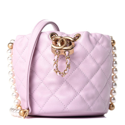 Chanel Calfskin Quilted Pearl Mini About Pearls Drawstring Bucket Light Pink 1 of 11
