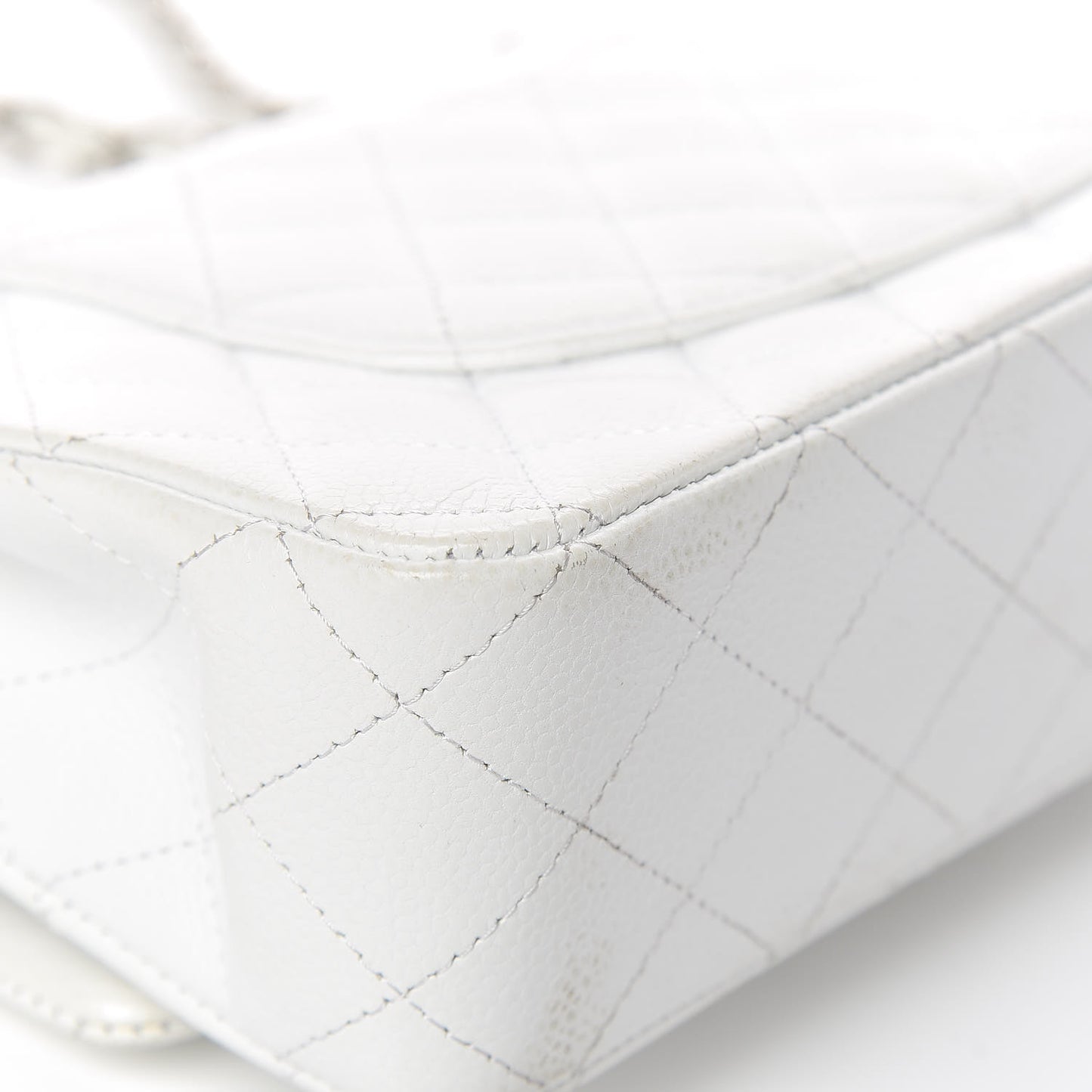 Caviar Quilted Medium Double Flap White