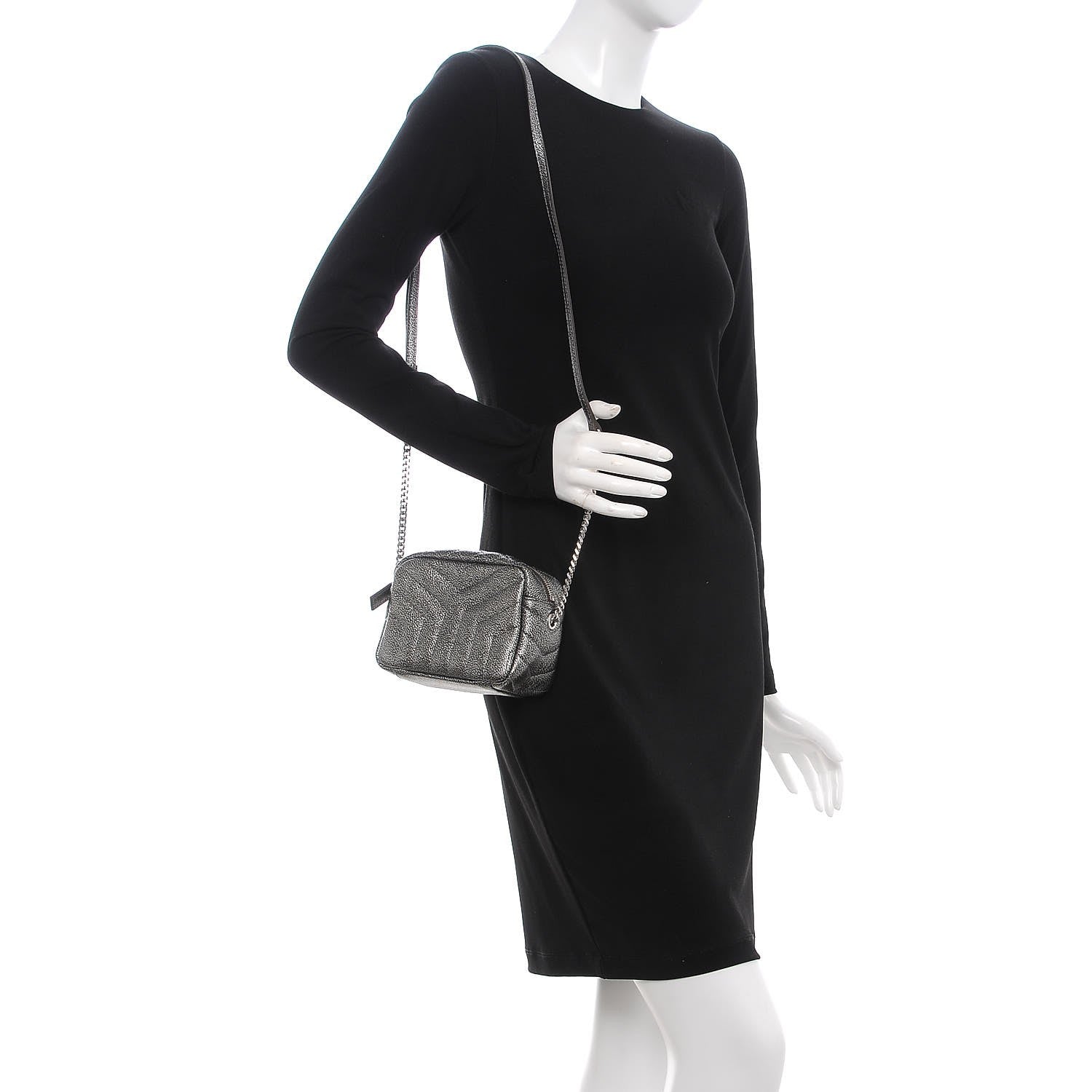 Saint Laurent Metallic Grain De Poudre Y Quilted Monogram Mini Loulou Camera Bag Gun Metal 2 of 7