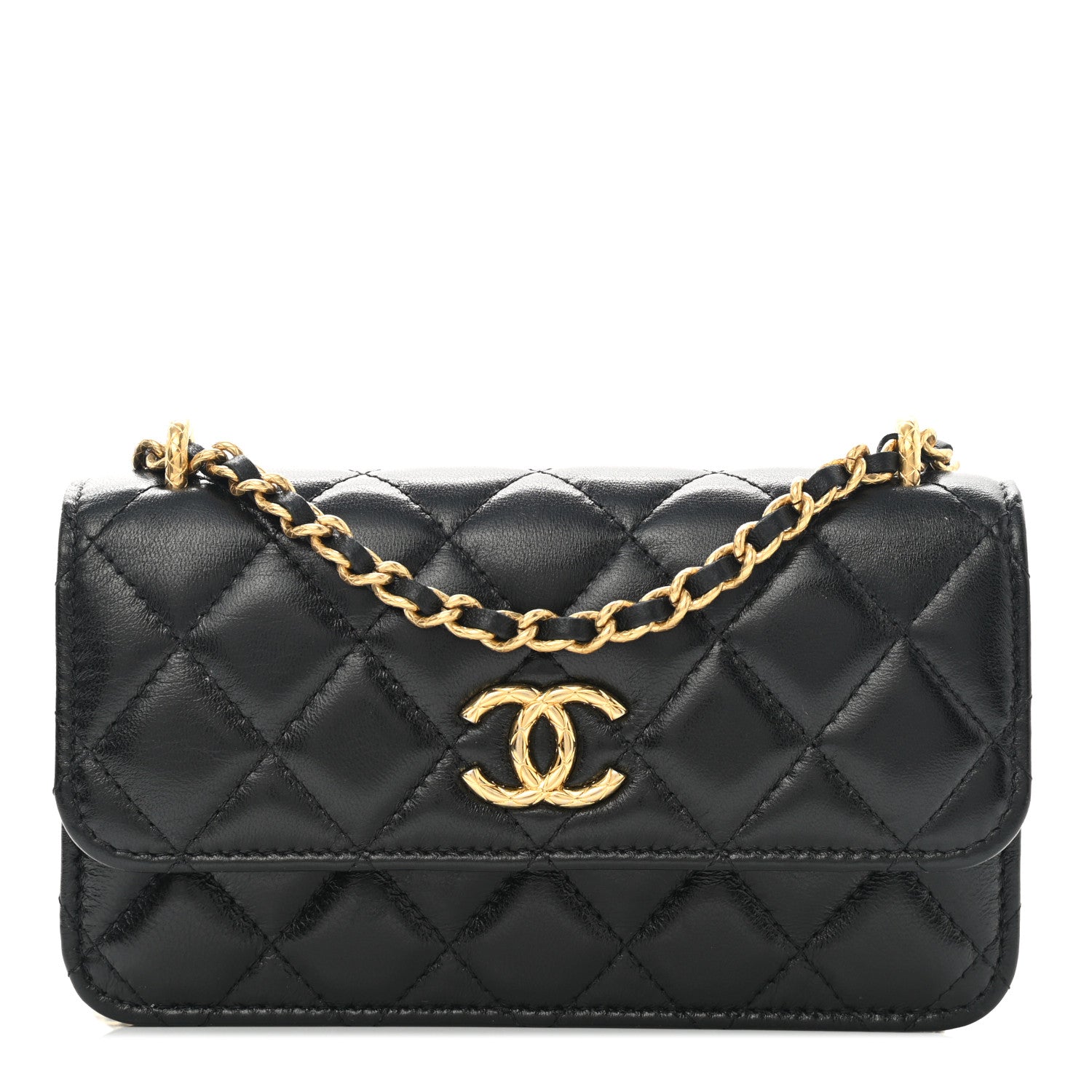 Chanel Lambskin Quilted Dynasty Flap Phone Holder With Chain Black 1 of 12