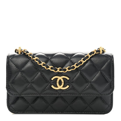 Chanel Lambskin Quilted Dynasty Flap Phone Holder With Chain Black 1 of 12