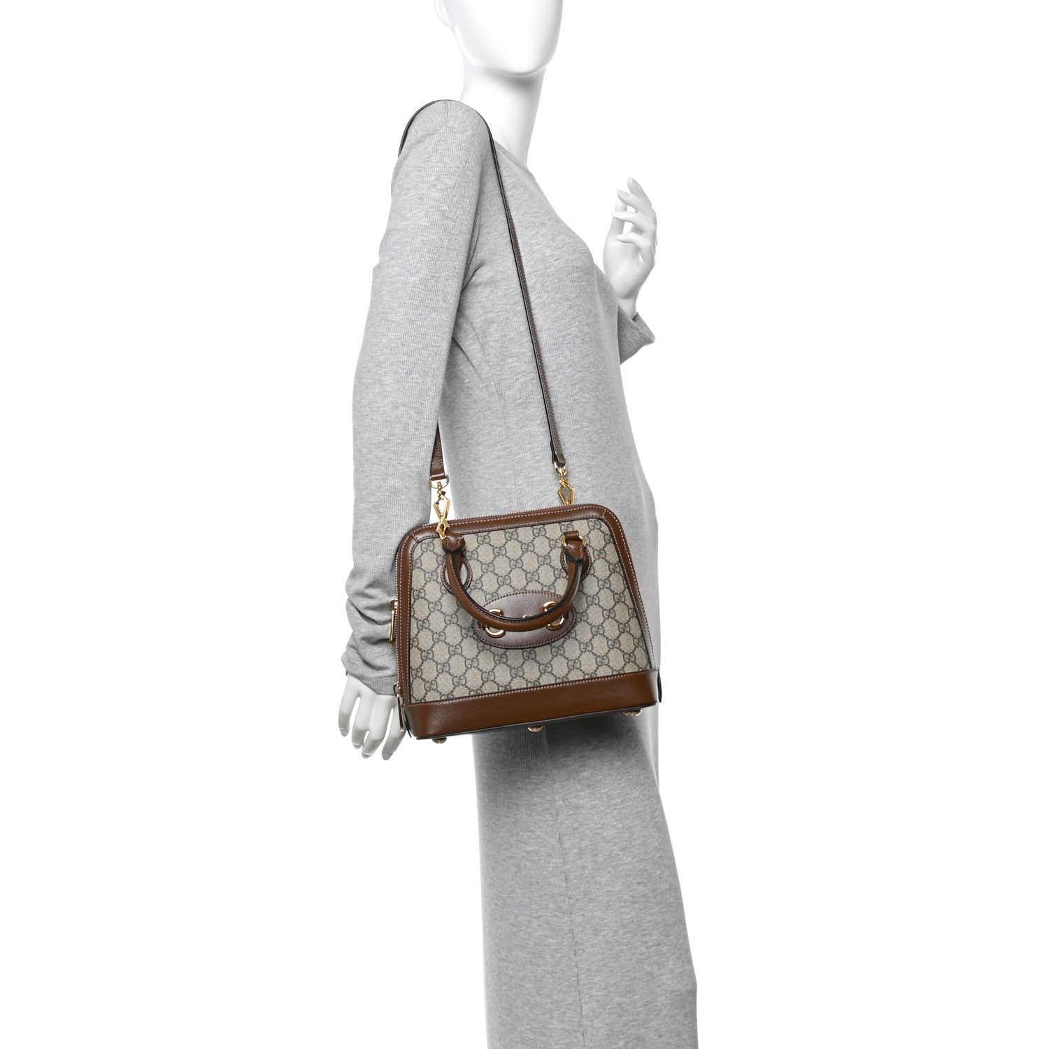 Gucci GG Supreme Monogram Azalea Calfskin Small Horsebit 1955 Top Handle Bag Beige Ebony Brown Sugar 2 of 13
