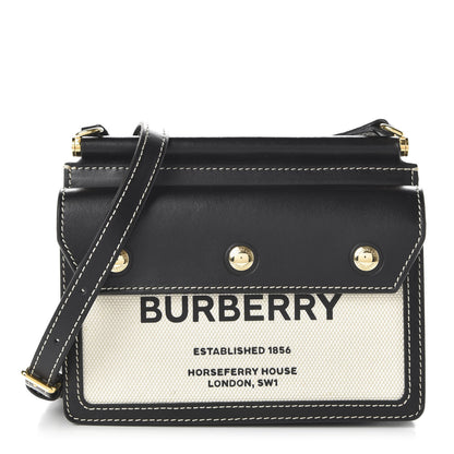 Burberry Smooth Calfskin Canvas Horseferry Print Mini Title Bag with Pocket Black 1 of 9