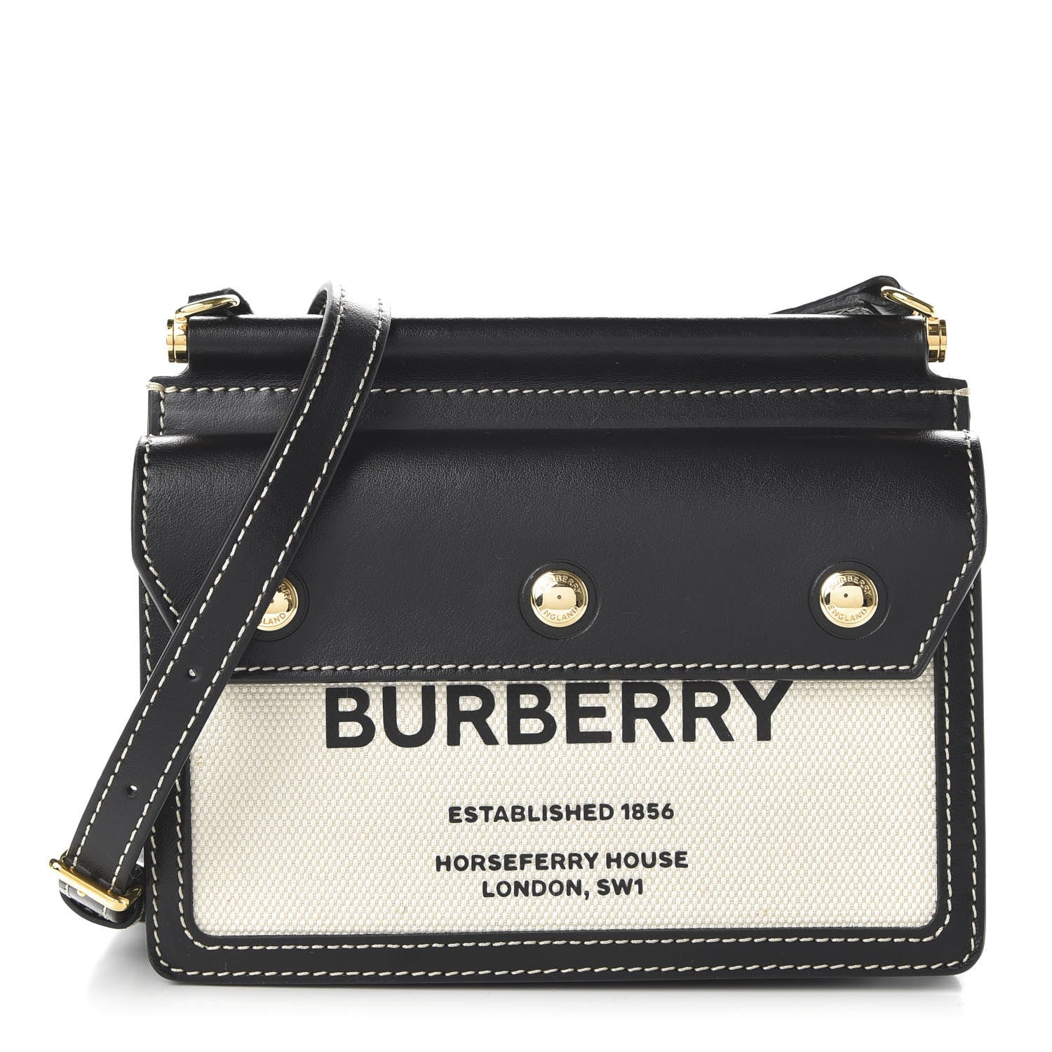 Burberry Smooth Calfskin Canvas Horseferry Print Mini Title Bag with Pocket Black 1 of 18