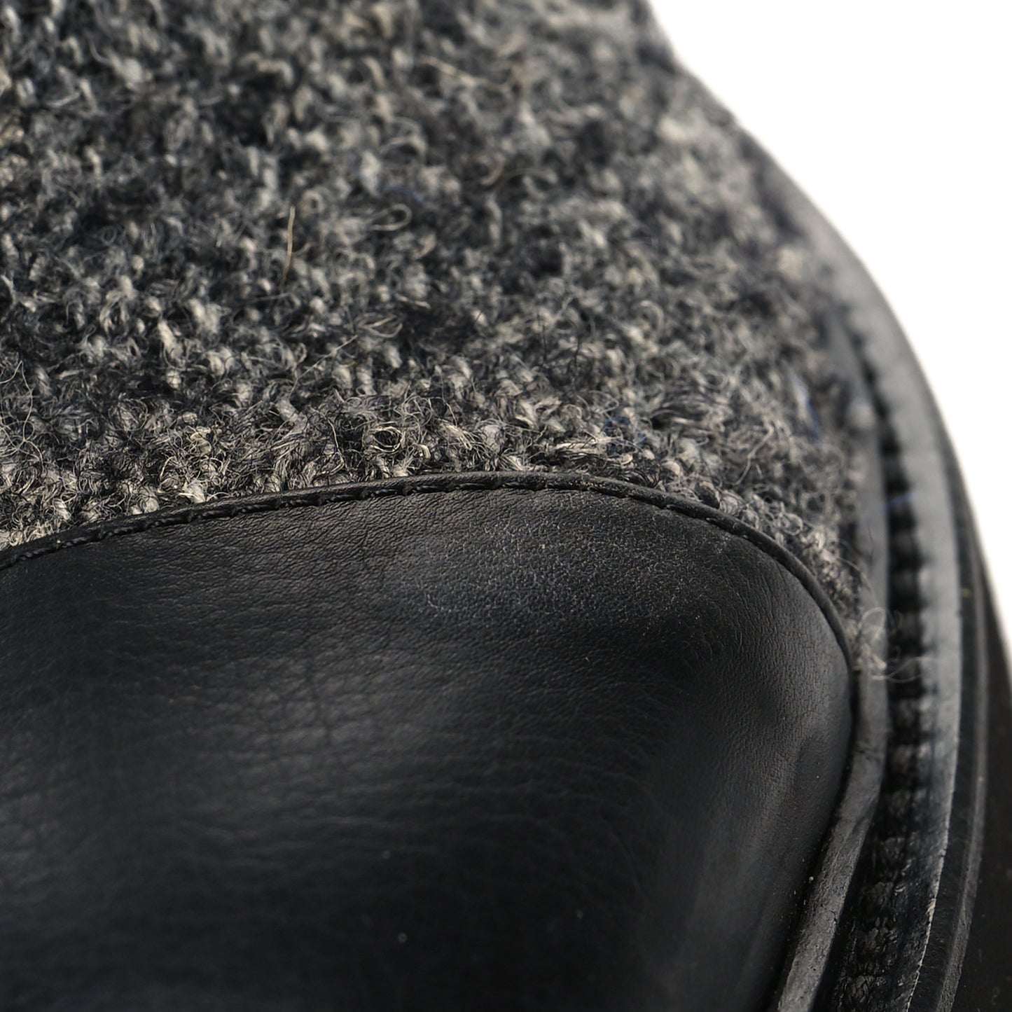 Wool Tweed CC Cap Toe Ankle Boots 36 Black Grey