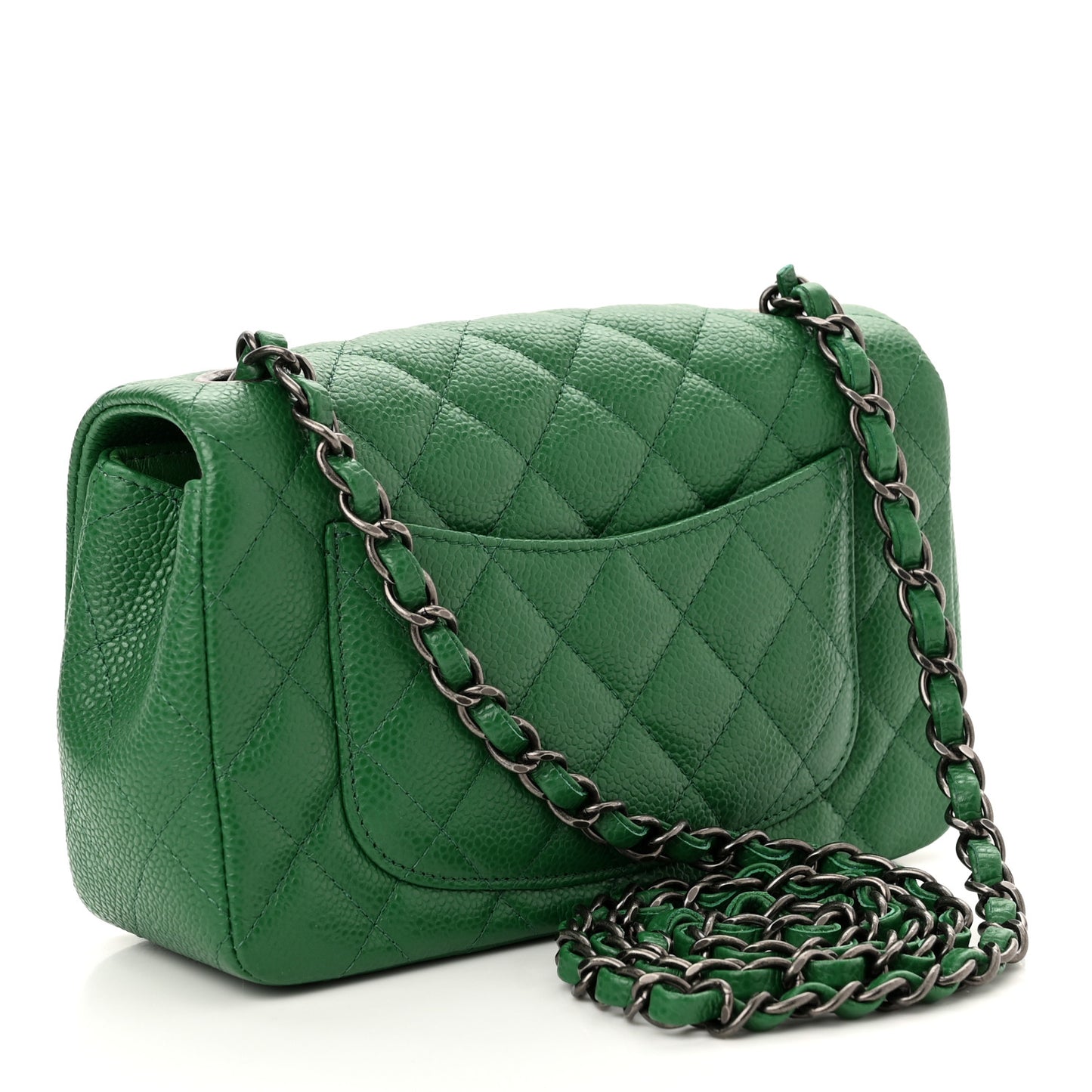 Caviar Quilted Mini Rectangular Flap Green