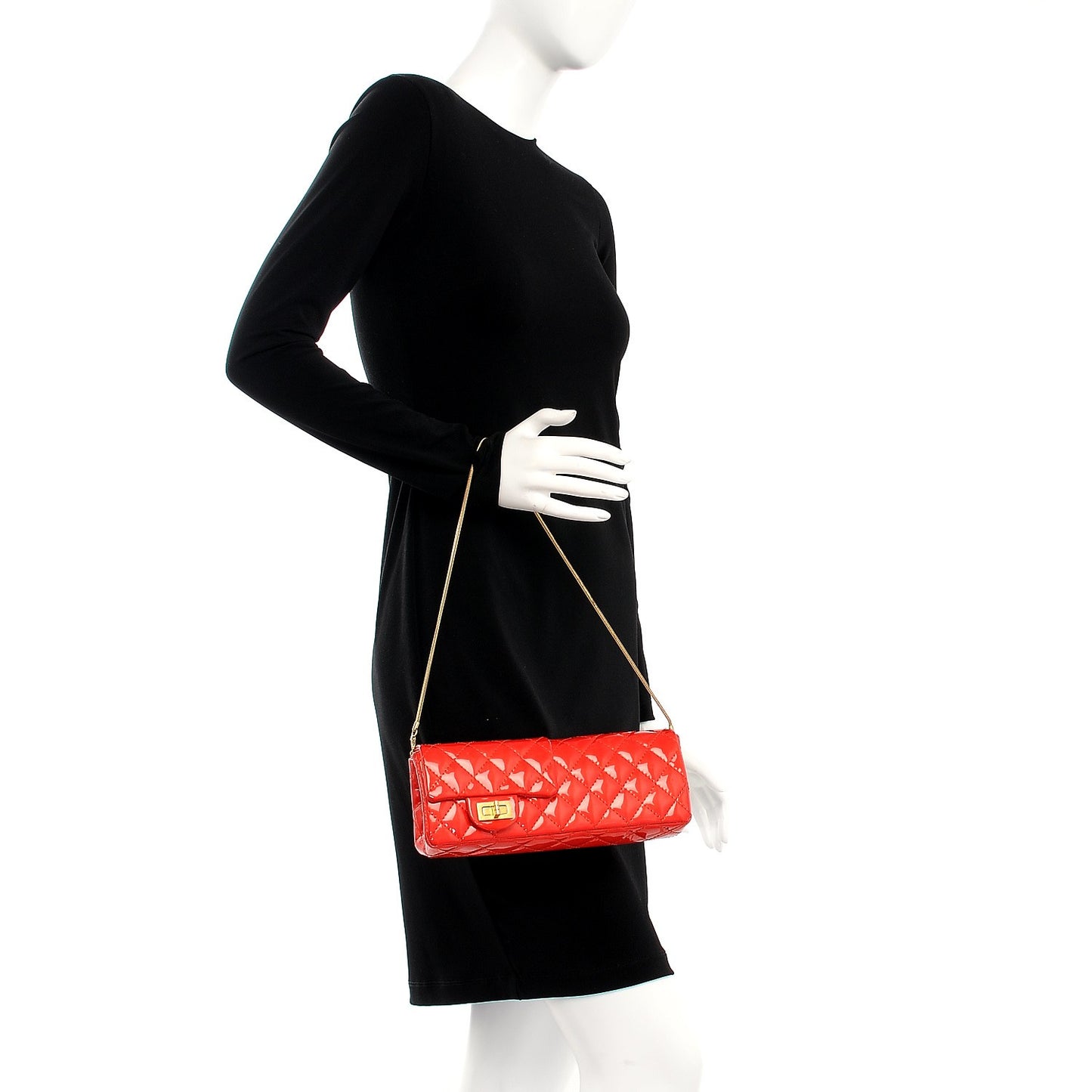 Patent Quilted Reissue Flap Clutch Red