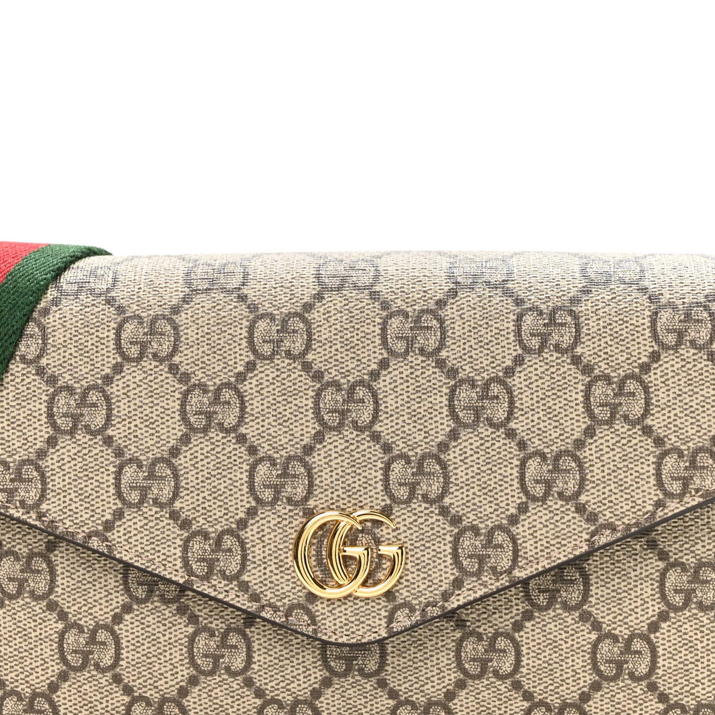 GG Supreme Monogram Textured Dollar Calfskin Web Mini Ophidia Envelope Shoulder Bag Beige Ebony