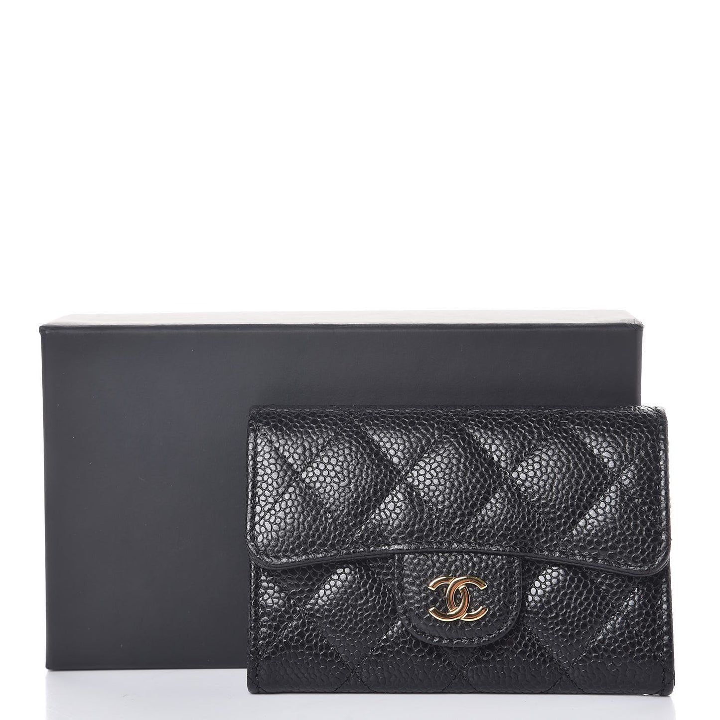 Caviar Quilted Flap Card Holder Black