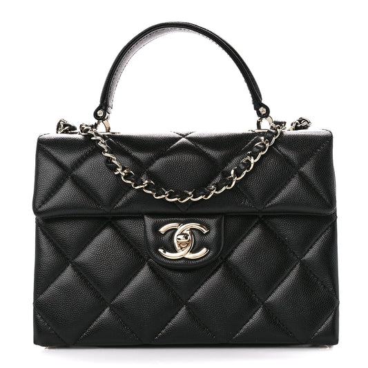 Caviar Quilted Mini Retro Twist Top Handle Flap Black