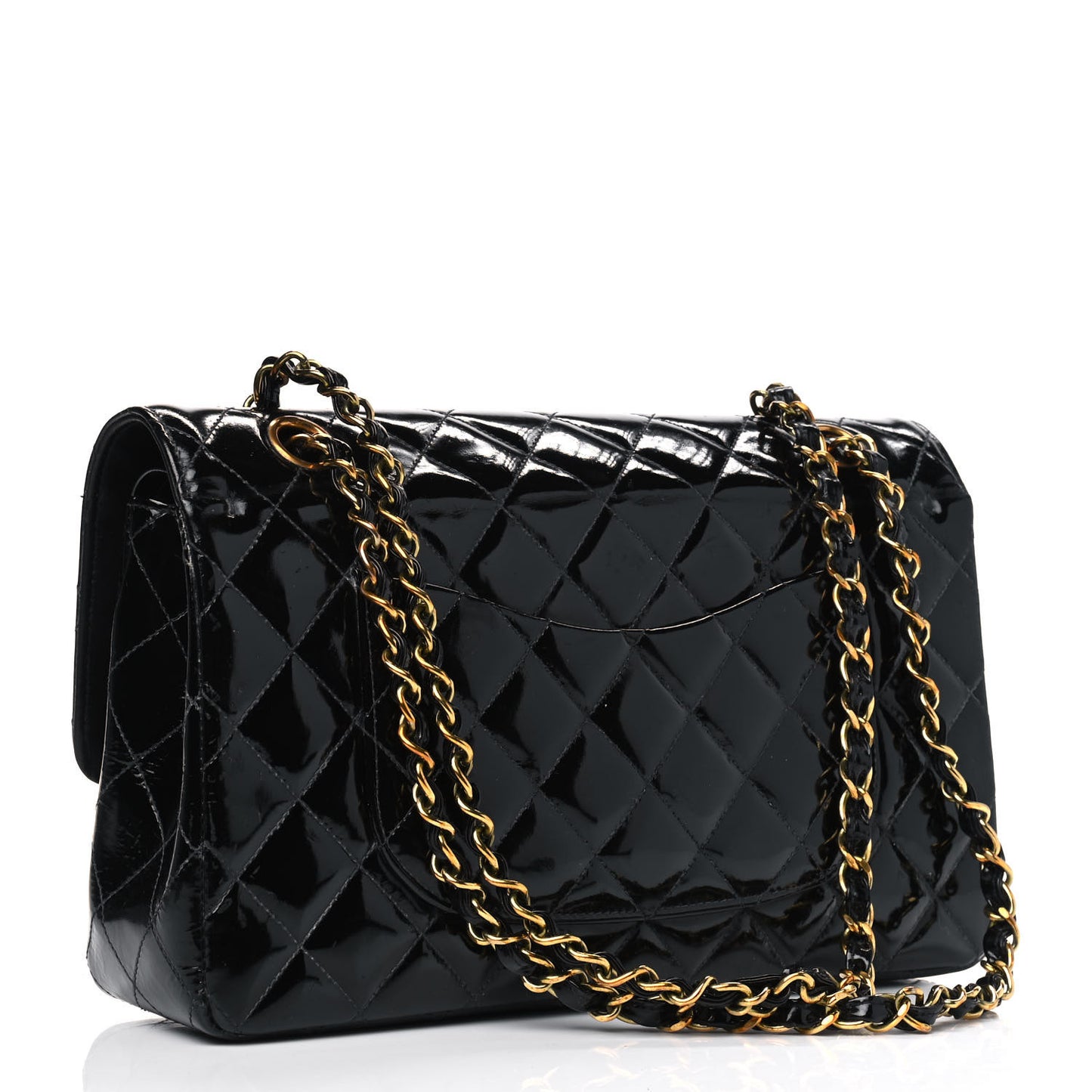 Patent Quilted Medium Double Flap Black