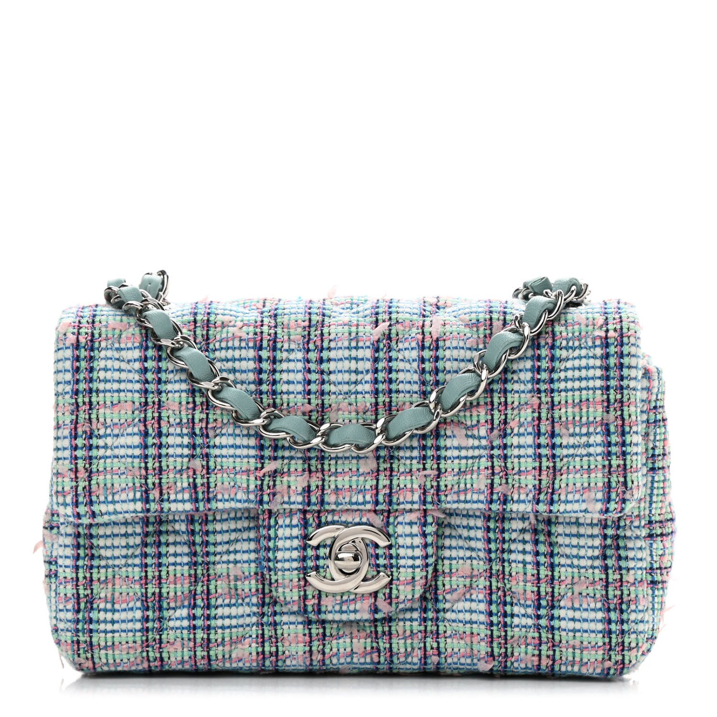Tweed Quilted Mini Rectangular Flap Blue
