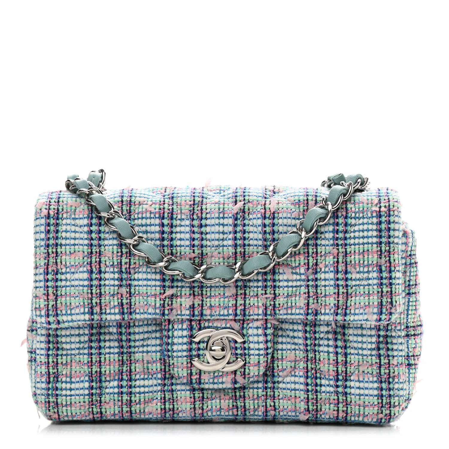 Chanel Tweed Quilted Mini Rectangular Flap Blue 1 of 11
