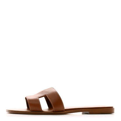 Hermes Box Calfskin Oran Sandals 39 Gold 1 of 10