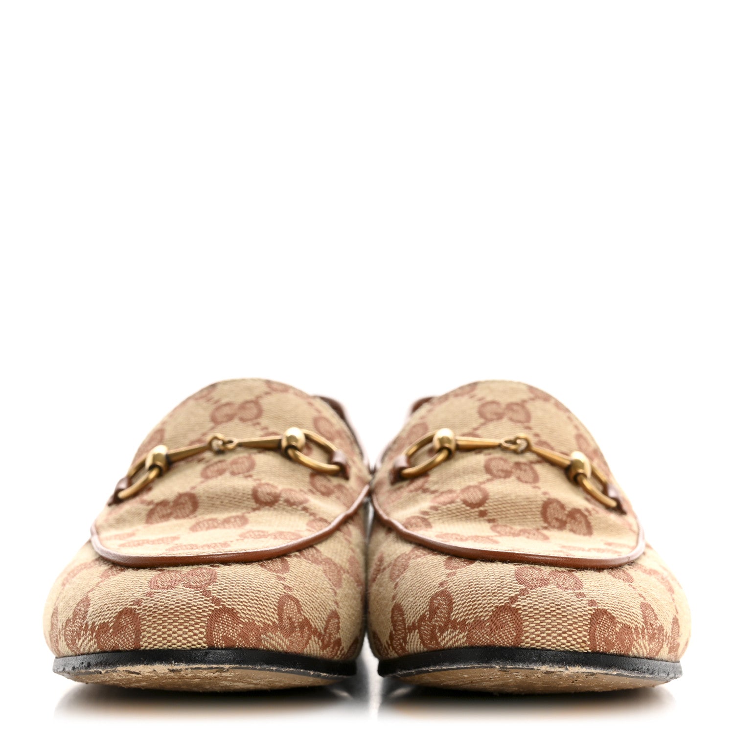 Gucci Canvas GG Monogram Horsebit Womens Jordaan Loafers 38 Beige Ruggine Rust 3 of 12