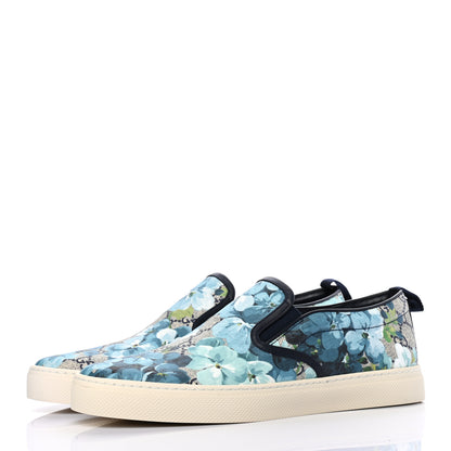 Gucci GG Supreme Monogram Blooms Mens Dublin Slip On Sneakers 9 Beige Blue Navy 3 of 8