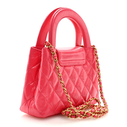 Chanel Shiny Aged Calfskin Quilted Nano Kelly Shopper Dark Pink 2 of 10