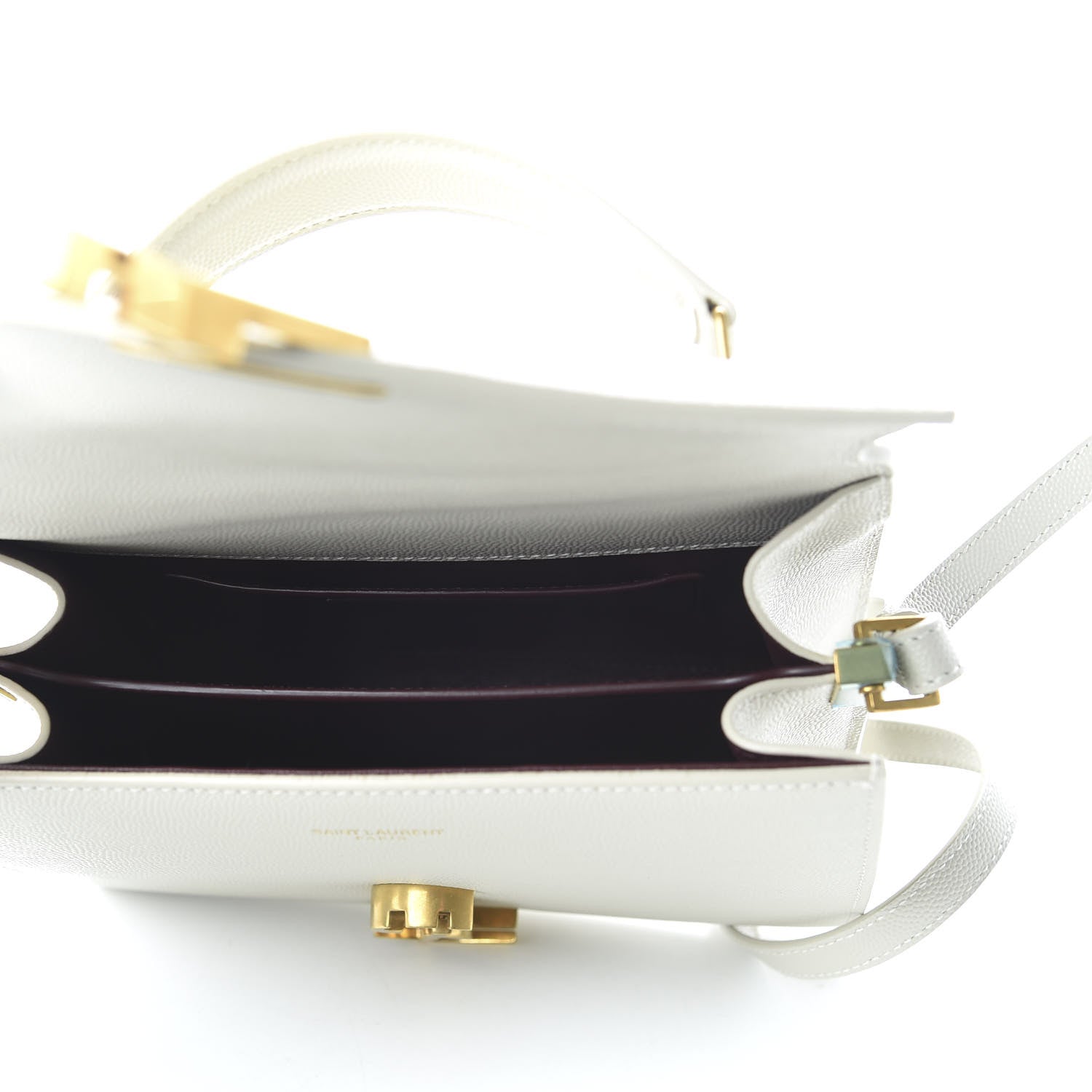Saint Laurent Grain de Poudre Mini Classic Monogram Cassandra Top Handle Crema Soft Rouge Legion 5 of 9