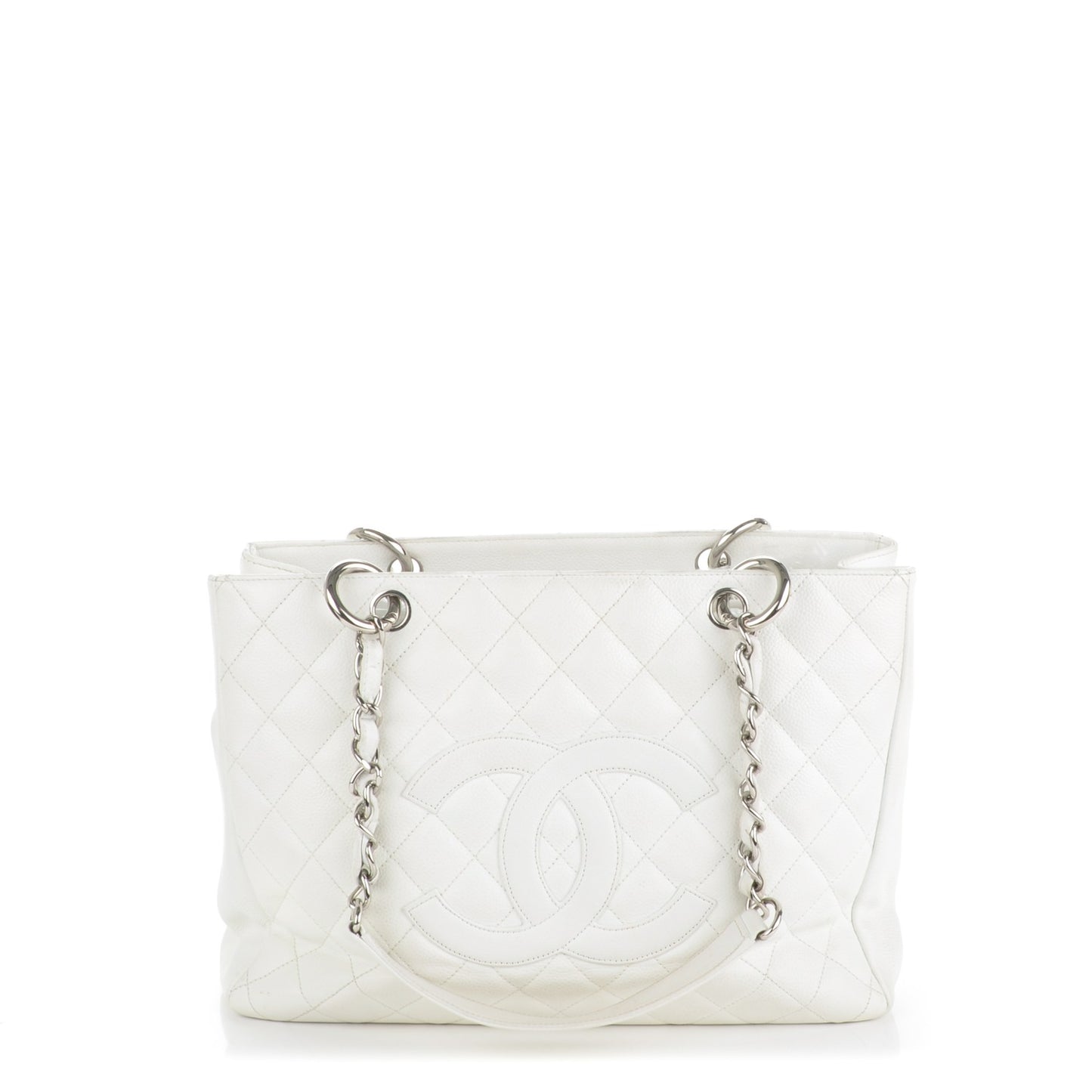 Caviar Quilted Grand Shopping Tote GST White