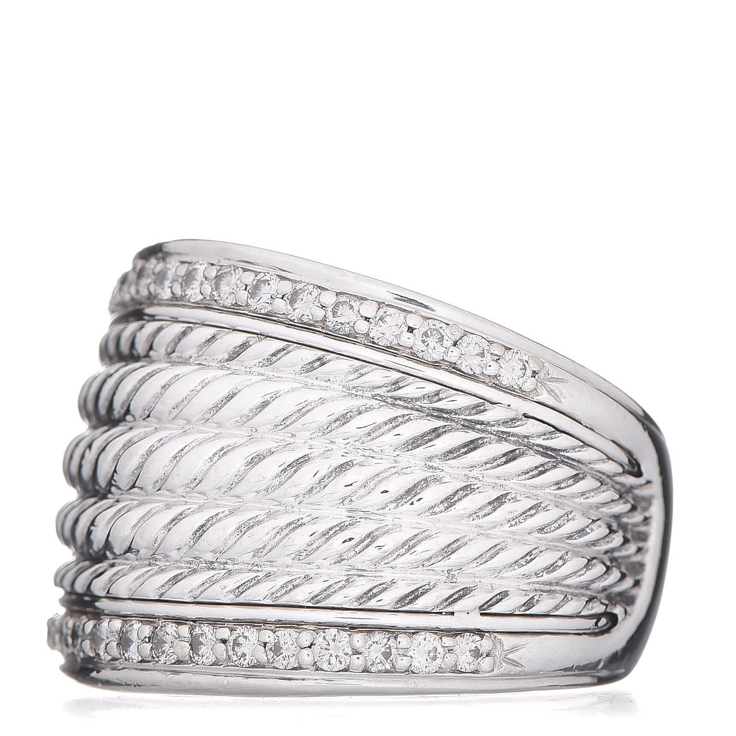 Sterling Silver Diamond Cable Cigar Band Ring 54 7
