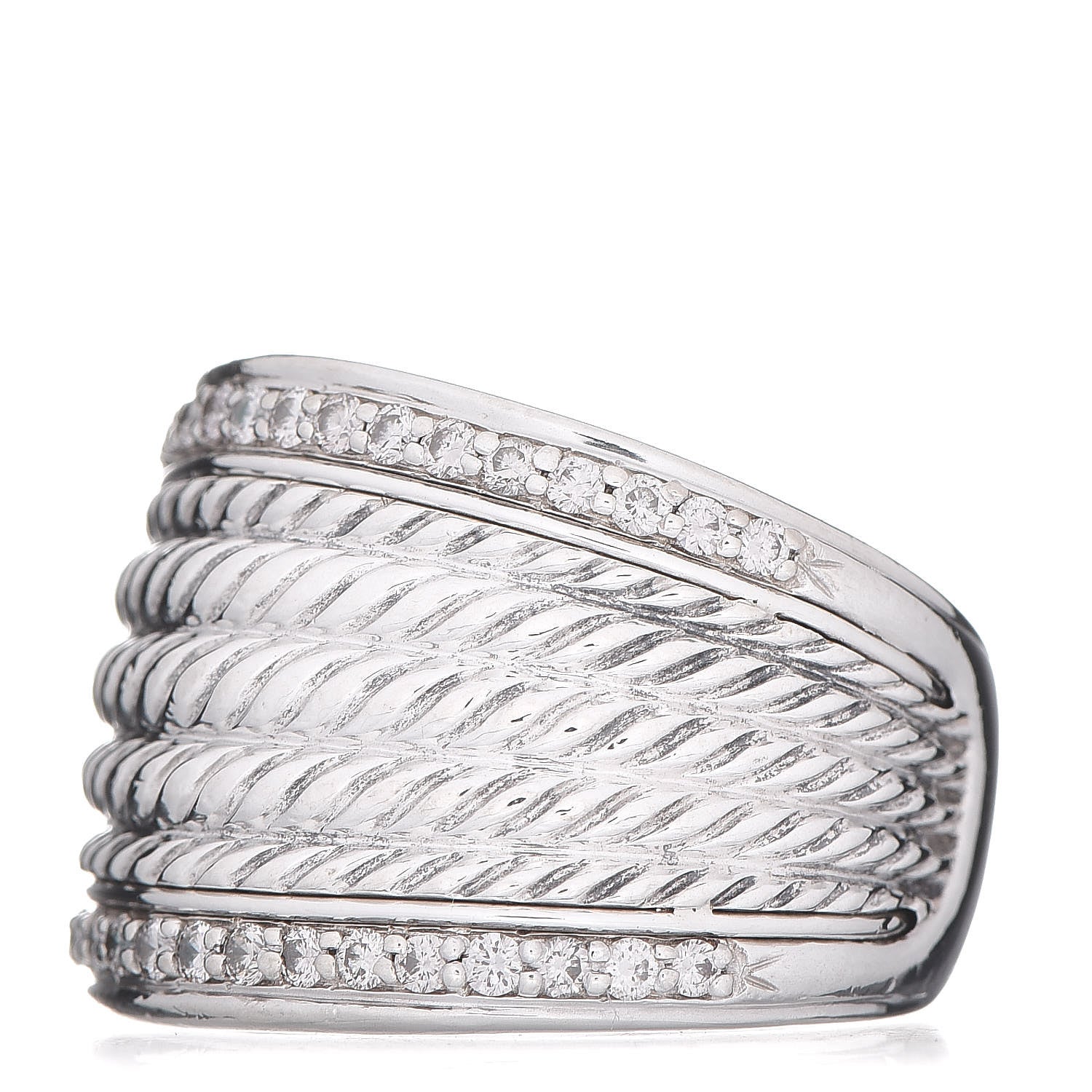 David Yurman Sterling Silver Diamond Cable Cigar Band Ring 54 7 3 of 5