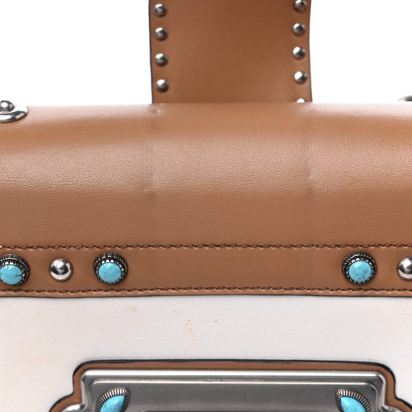 City Calf Studded Folk Cahier Bag White Caramel