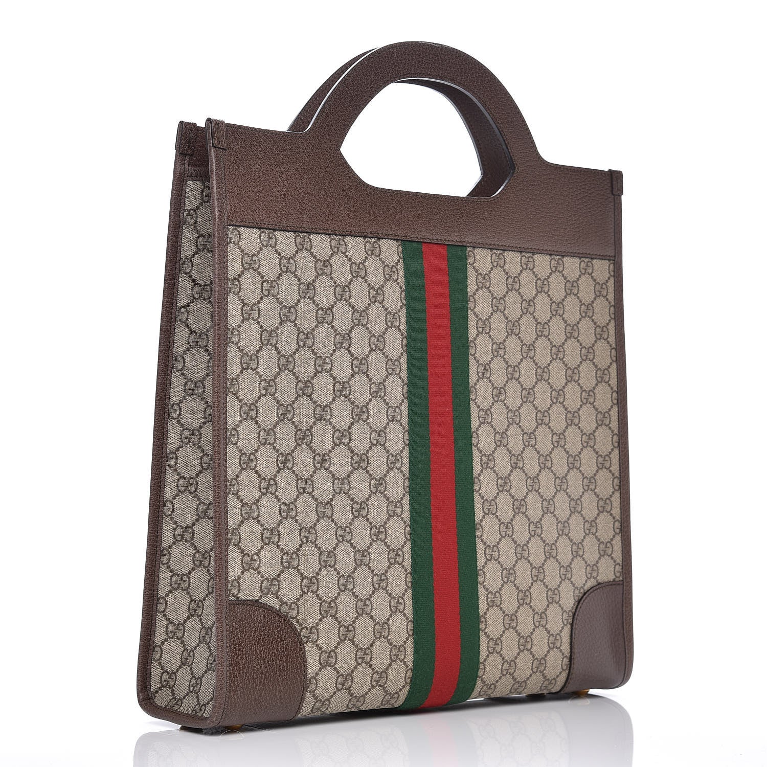 Gucci GG Supreme Monogram Textured Calfskin Web Medium Ophidia Slip Handle Tote Beige Ebony New Acero 3 of 9