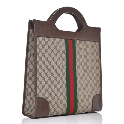 Gucci GG Supreme Monogram Textured Calfskin Web Medium Ophidia Slip Handle Tote Beige Ebony New Acero 3 of 9