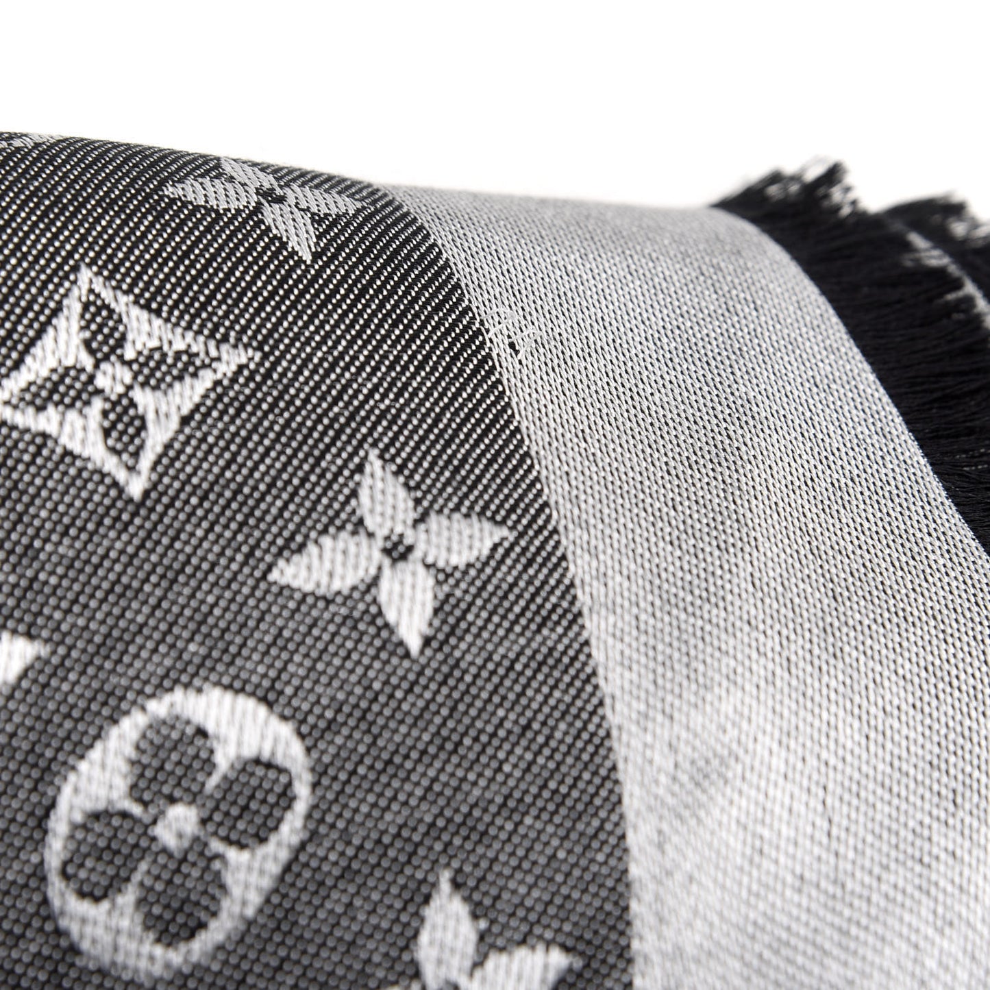 Wool Silk Monogram Denim Shawl Black