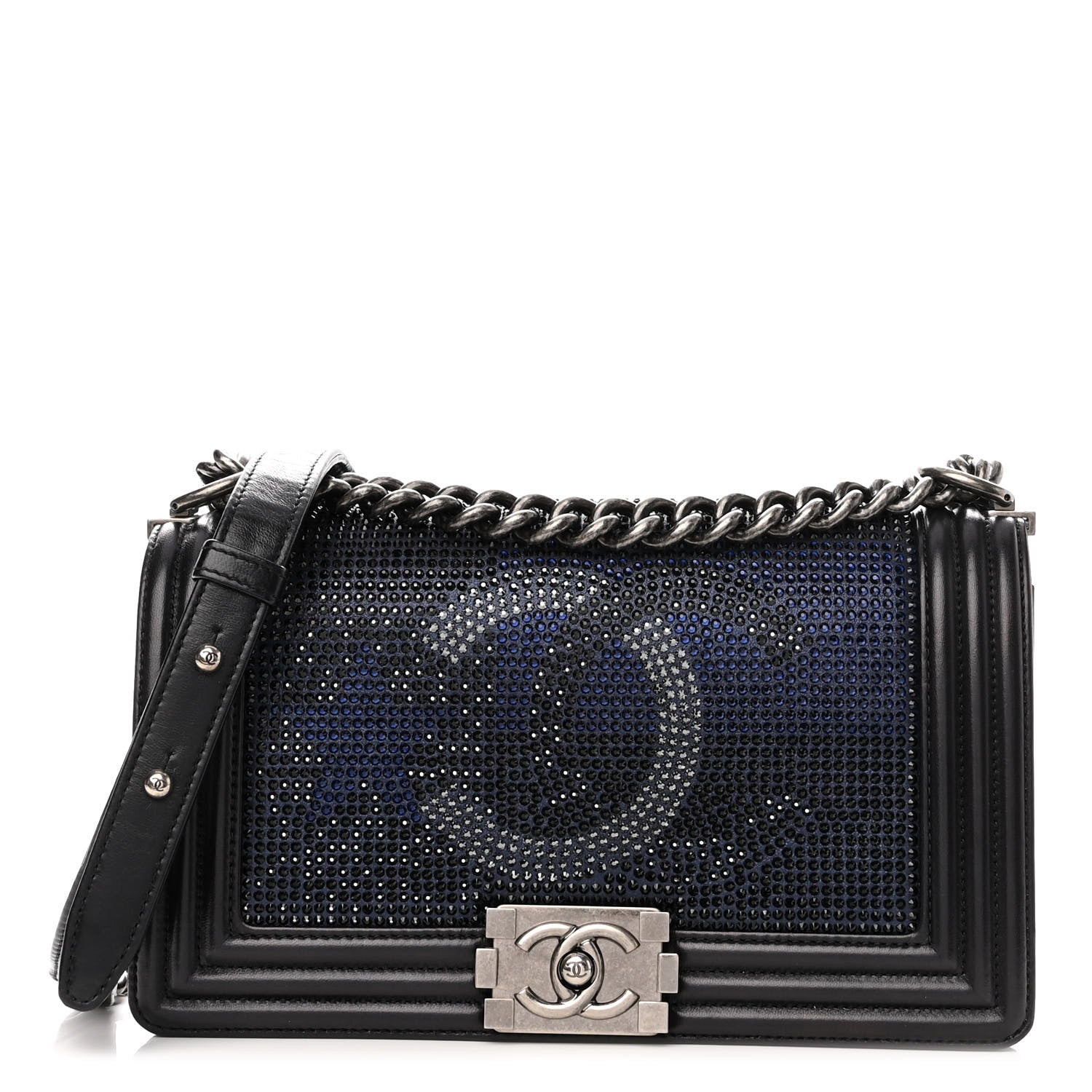 Chanel Iridescent Calfskin Quilted Strass Medium Paris Dallas Boy Flap Navy 1 of 11
