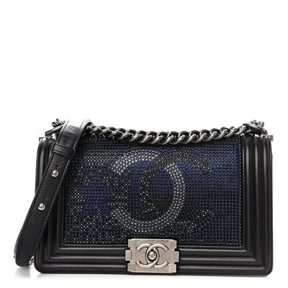 Chanel Iridescent Calfskin Quilted Strass Medium Paris Dallas Boy Flap Navy 1 of 11