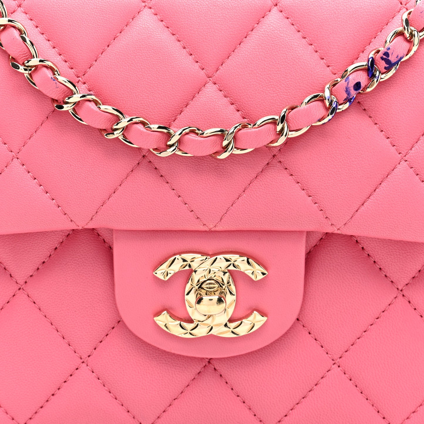 Lambskin Quilted CC Pocket Clutch With Chain Pink