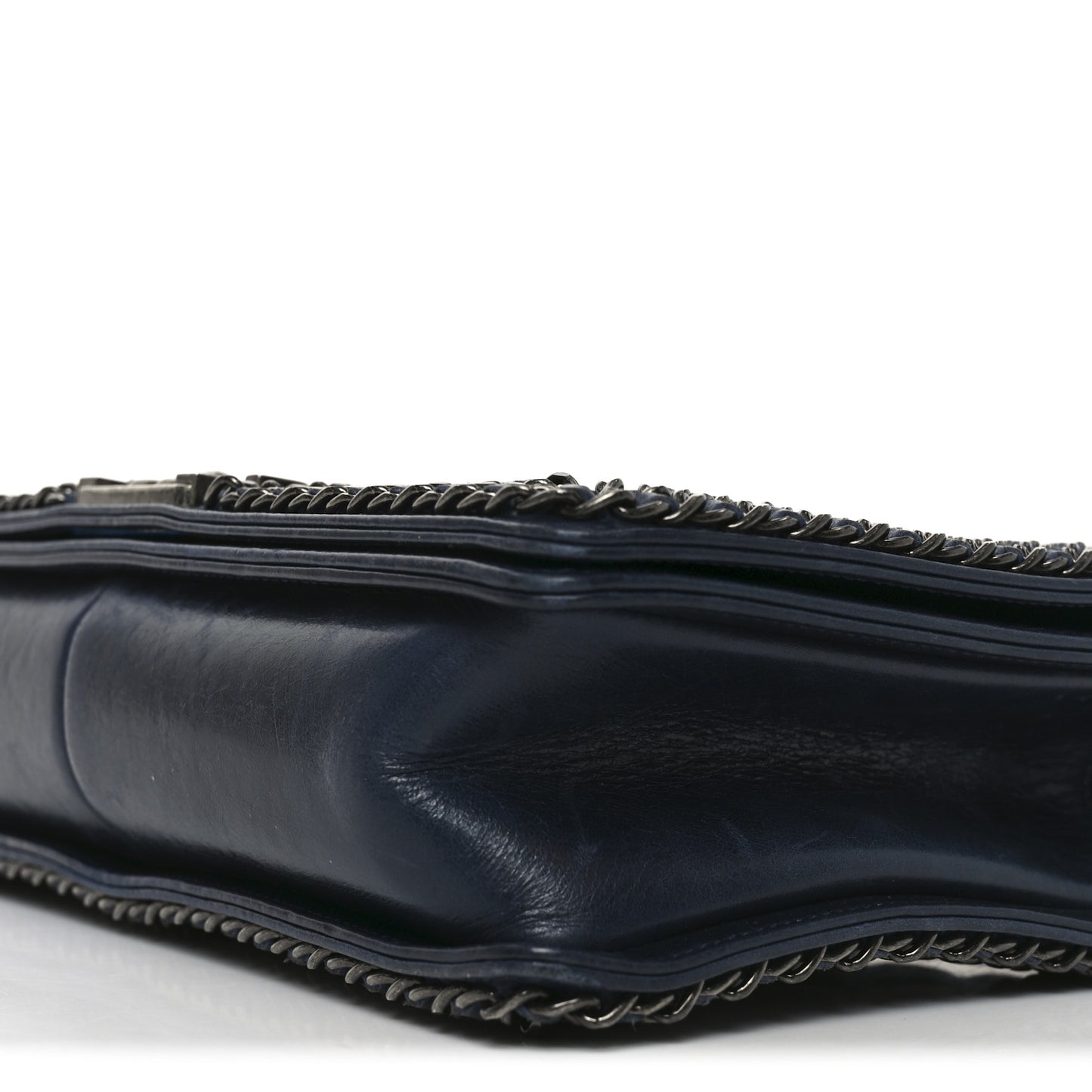 Glazed Calfskin Quilted New Medium Boy Chained Flap Navy