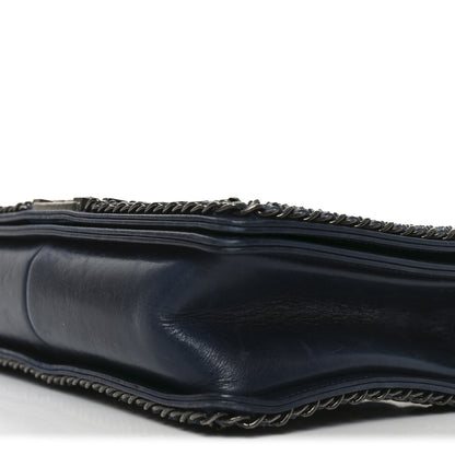 Chanel Glazed Calfskin Quilted New Medium Boy Chained Flap Navy 10 of 10