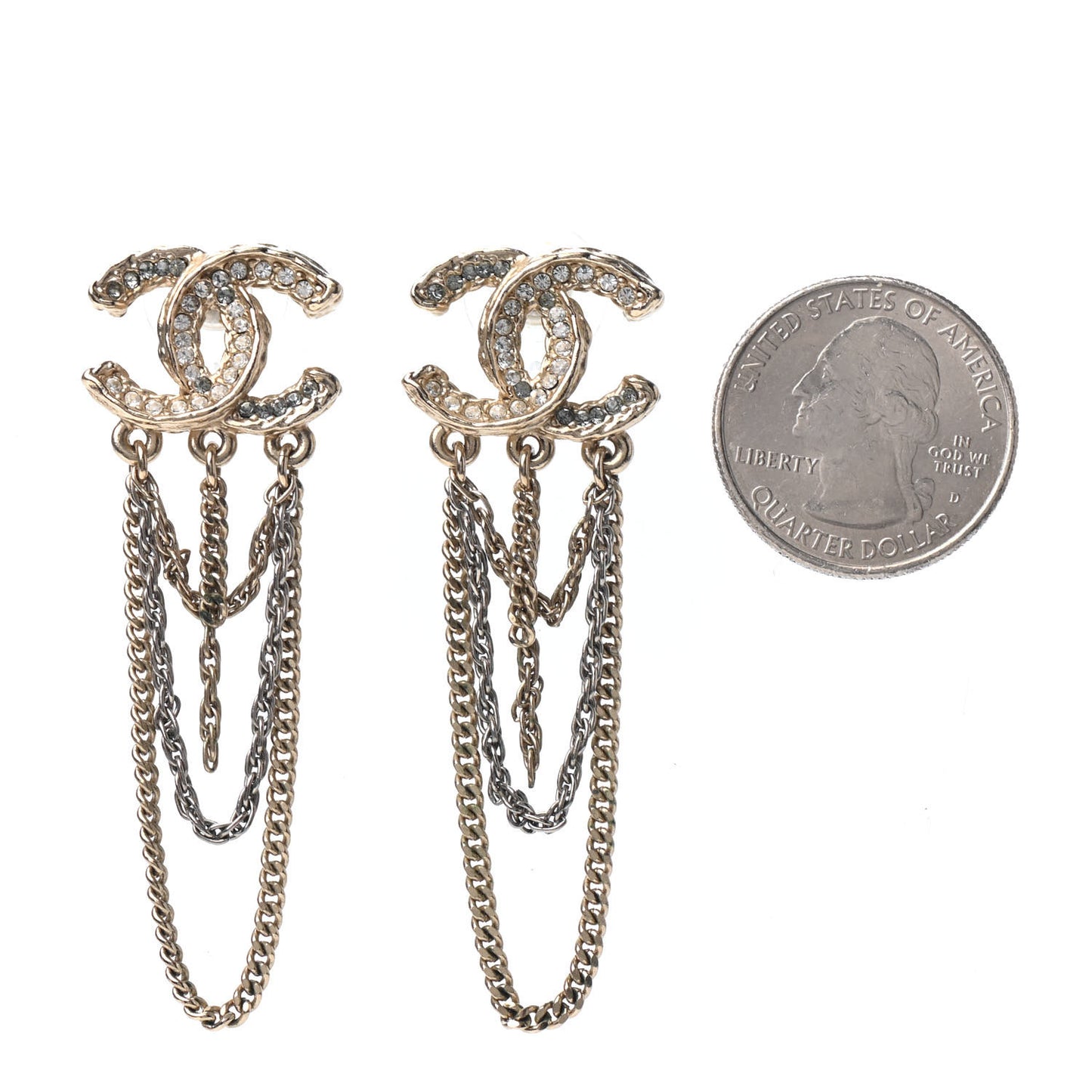 Crystal Chain CC Drop Earrings Gold