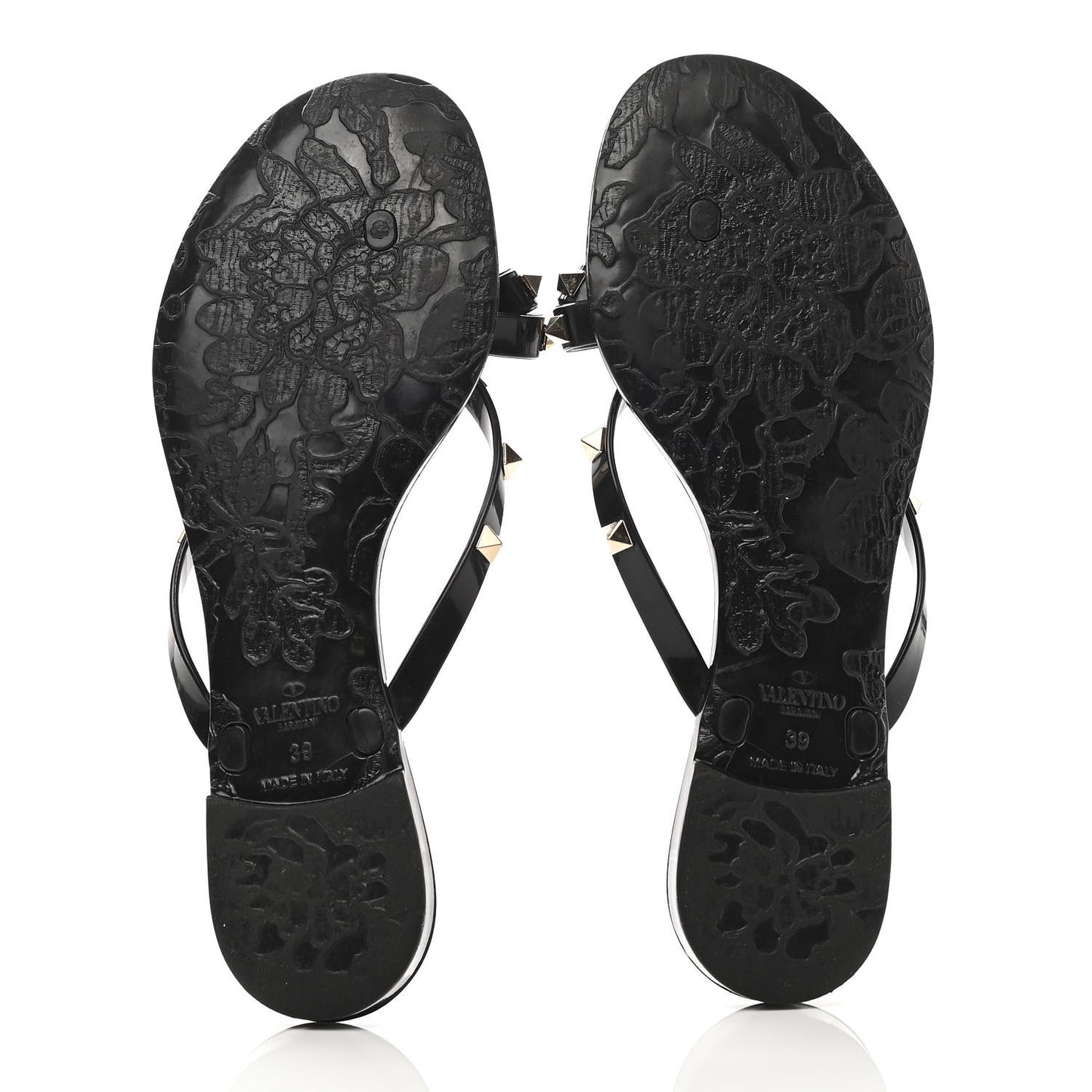PVC Jelly Rockstud Bow Thong Sandals 39 Black