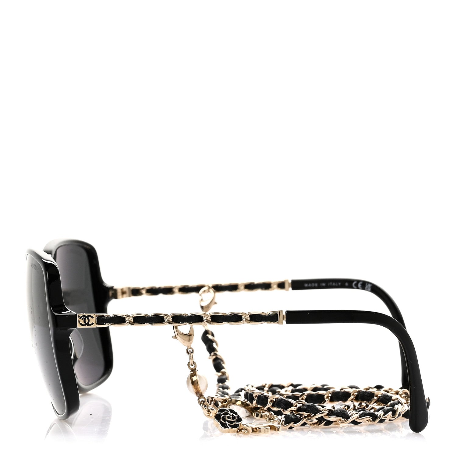 Chanel Acetate Metal Calfskin Square Chain Sunglasses 5210-Q Black