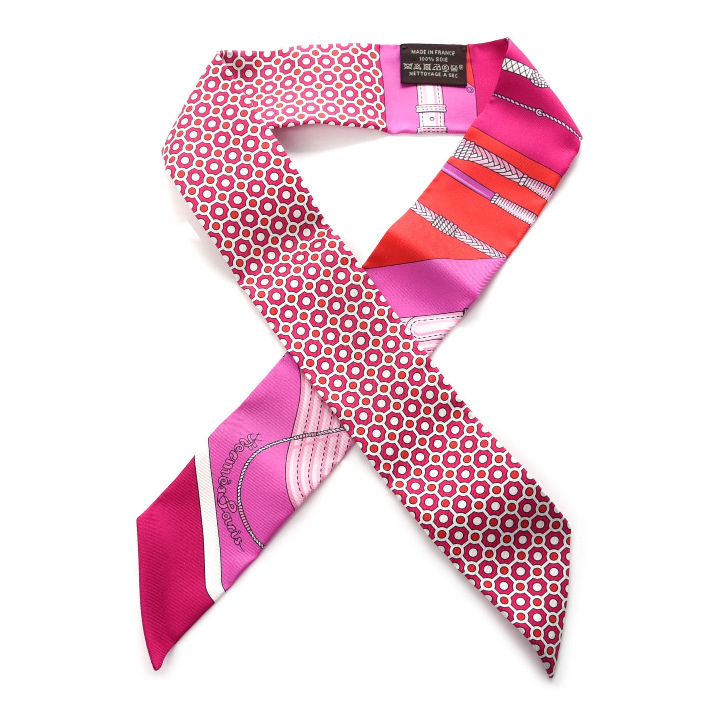 Silk Clic Clac Modern Cannage Twilly Fuchsia Rouge Rose