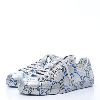 Gucci Miro Rubber Wax GucciGhost Print Mens New Ace Sneakers 9 Silver 3 of 9
