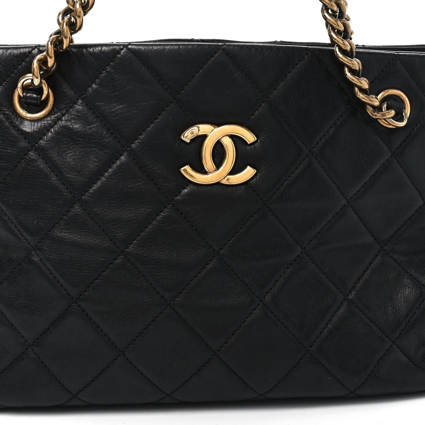 Calfskin Quilted Small CC Crown Tote Black