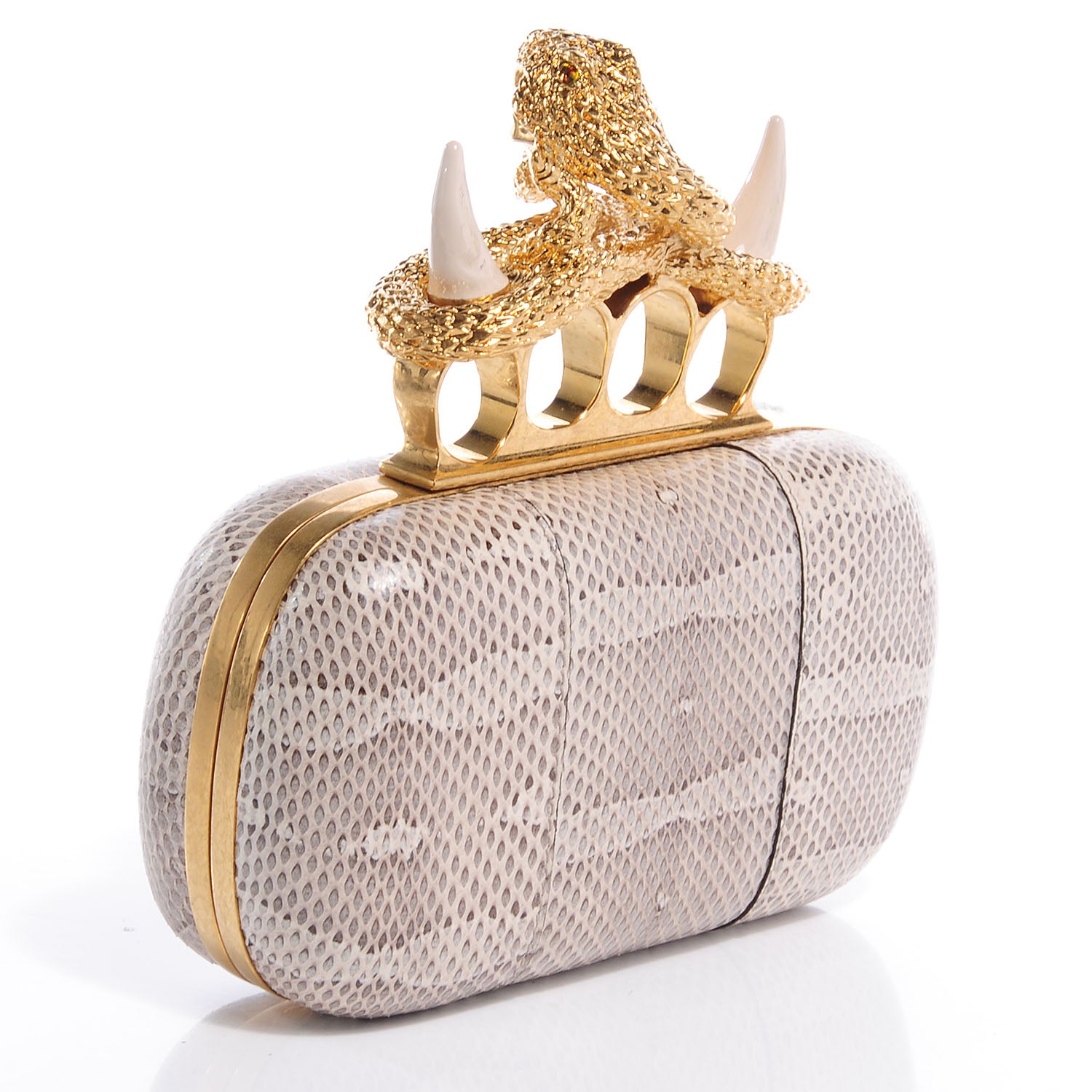 Alexander McQueen Ayers Snakeskin Horn Knucklebox Clutch Vintage Grey 3 of 12