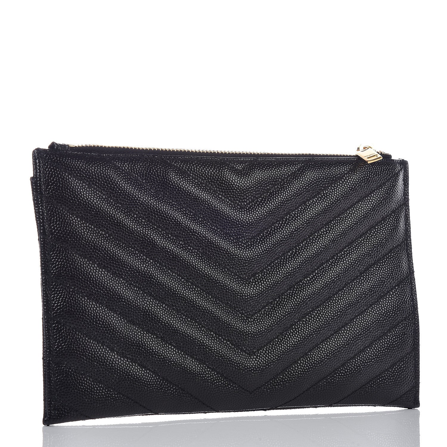 Saint Laurent Grain De Poudre Chevron Monogram Bill Pouch Black 3 of 9