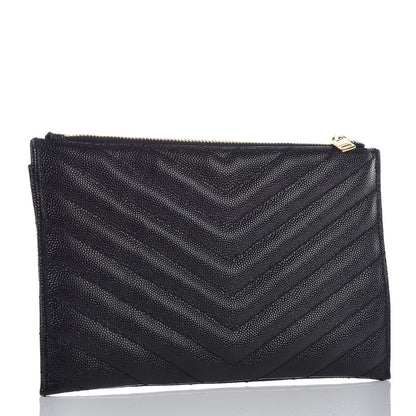 Saint Laurent Grain De Poudre Chevron Monogram Bill Pouch Black 3 of 9
