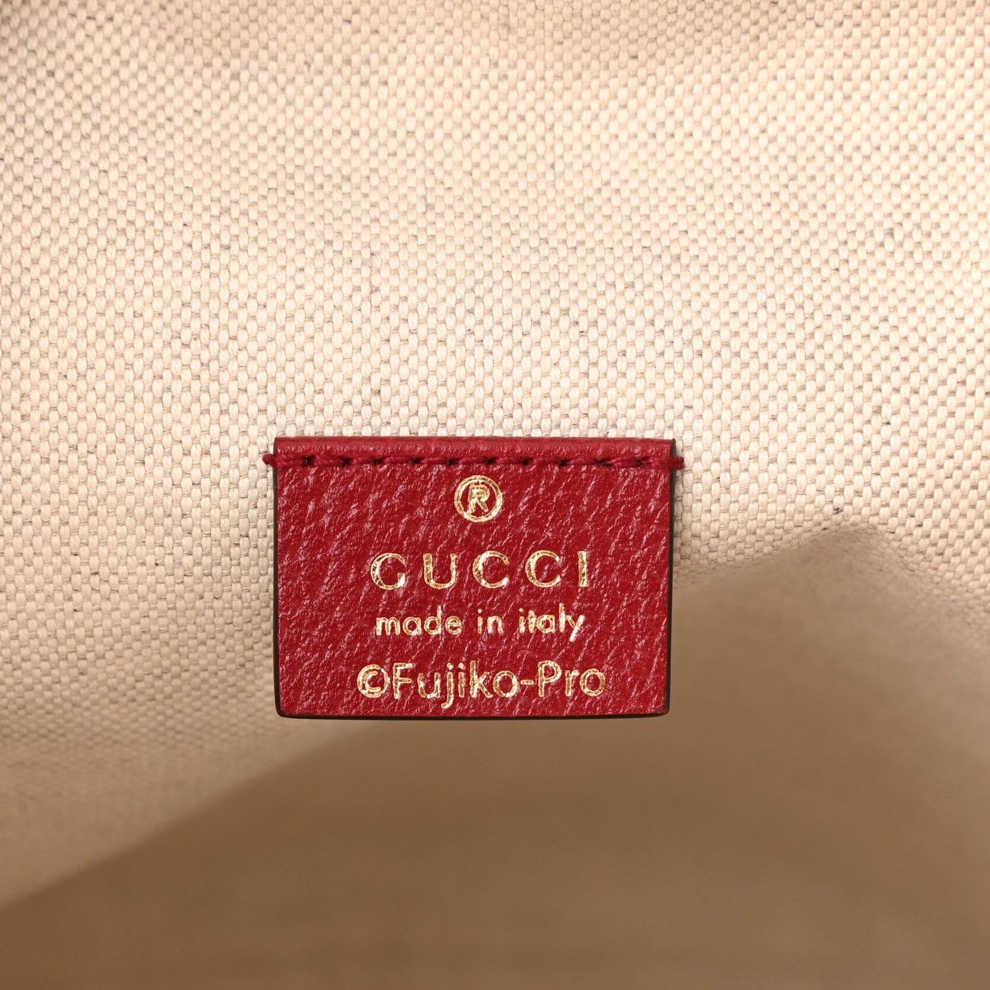 X DORAEMON Vintage GG Supreme Monogram Small Bucket Bag Beige Cherry Red