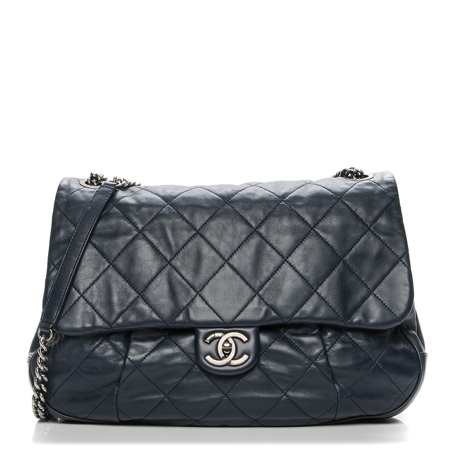 Chanel Calfskin Quilted Coco Pleats Flap Dark Navy Blue 1 of 8