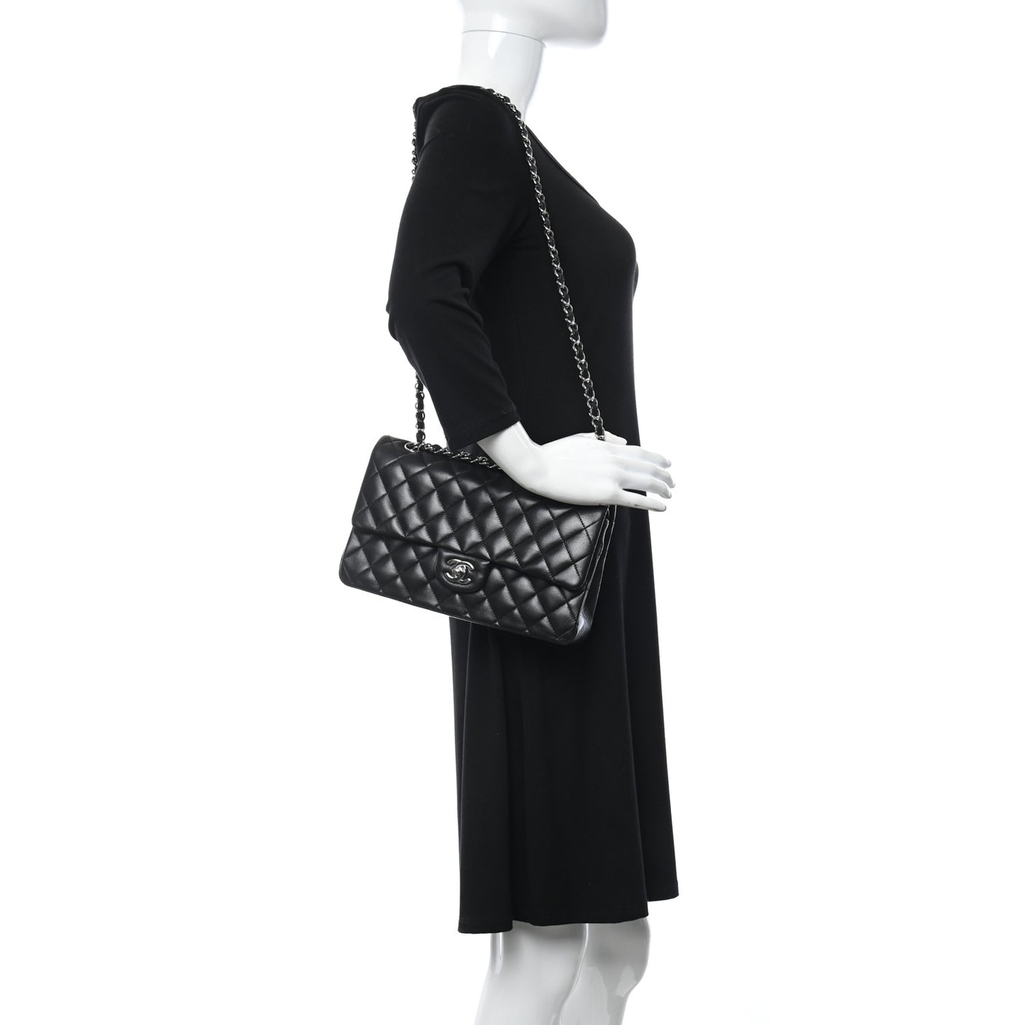 Lambskin Quilted Medium Double Flap Black
