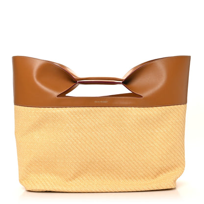 Alexander McQueen Raffia Calfskin Large The Bow Bag Natural Tan 1 of 9